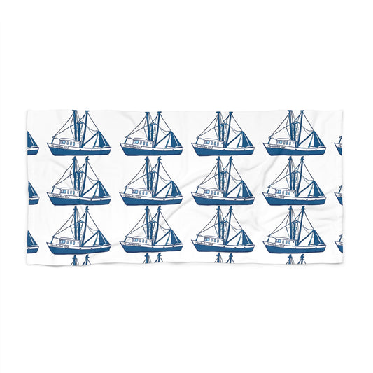 Nautical Blue Sailboat Beach Towel — Marine Pattern Seaside Towel