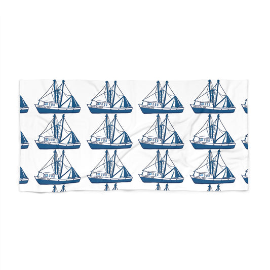 Nautical Blue Sailboat Beach Towel — Marine Pattern Seaside Towel