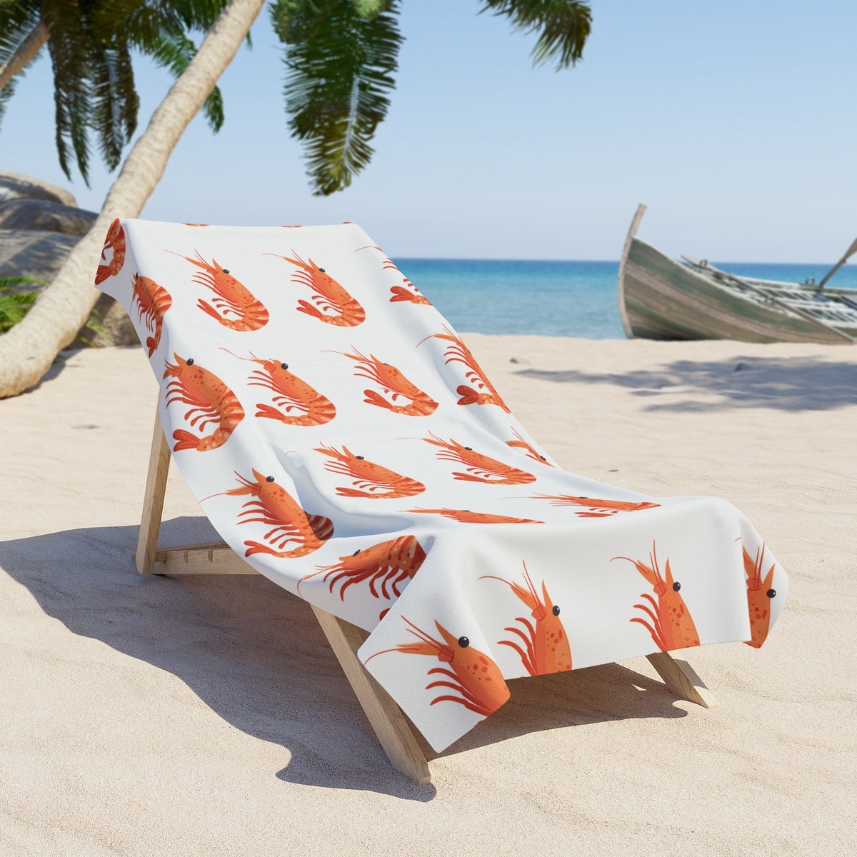 Shrimp Pattern Beach Towel – Nautical Coastal Summer Towel